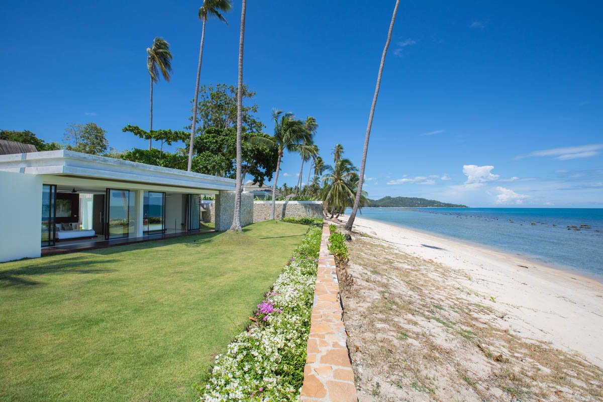 Beach and ocean front at Malabar, a private 4 bedroom beach front villa located in Laem Sor, Koh Samui, Thailand
